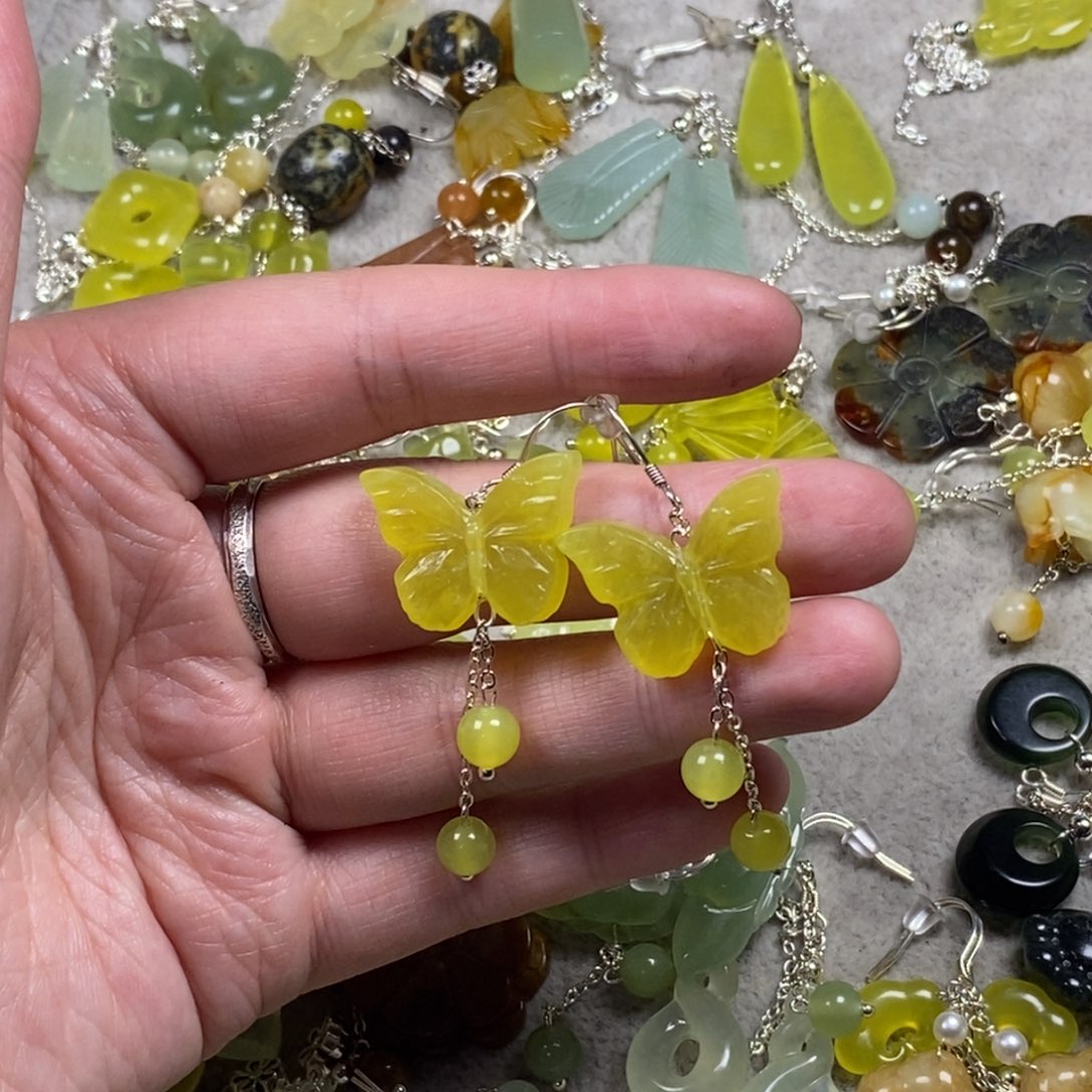 蛇纹石玉未镶嵌挂件耳饰耳环项链