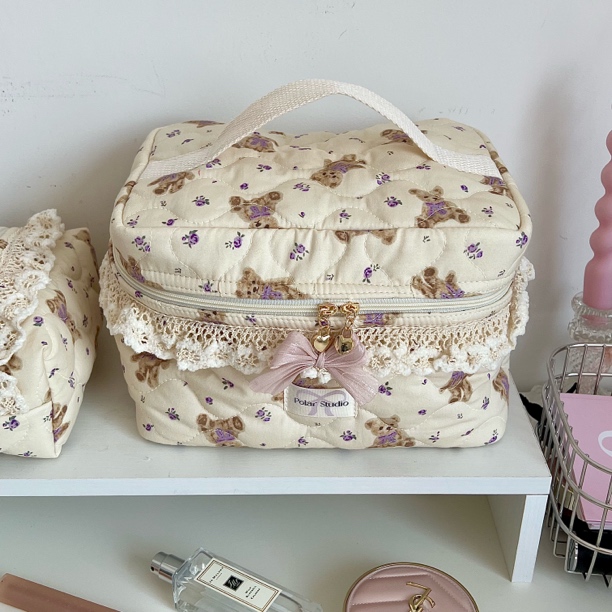 韩国进口薰衣草小熊手提大容量化妆包