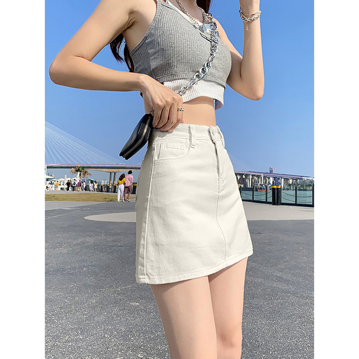 白色牛仔裙女夏季2025新款半身裙高腰显瘦a字裙短裙显瘦百搭裙子