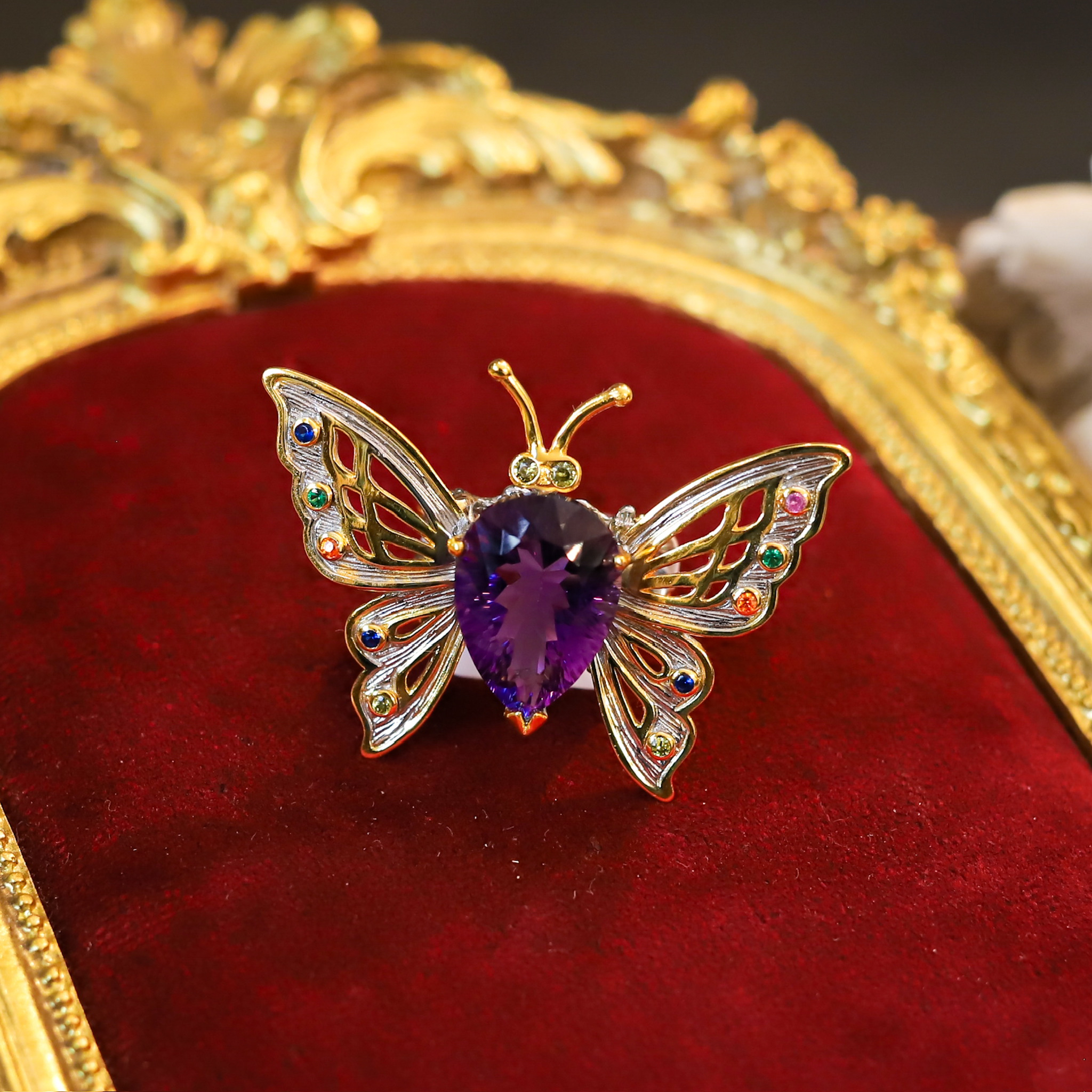 925银合成锆石戒指 意大利自然主义设计师戒指 蝴蝶元素戒指