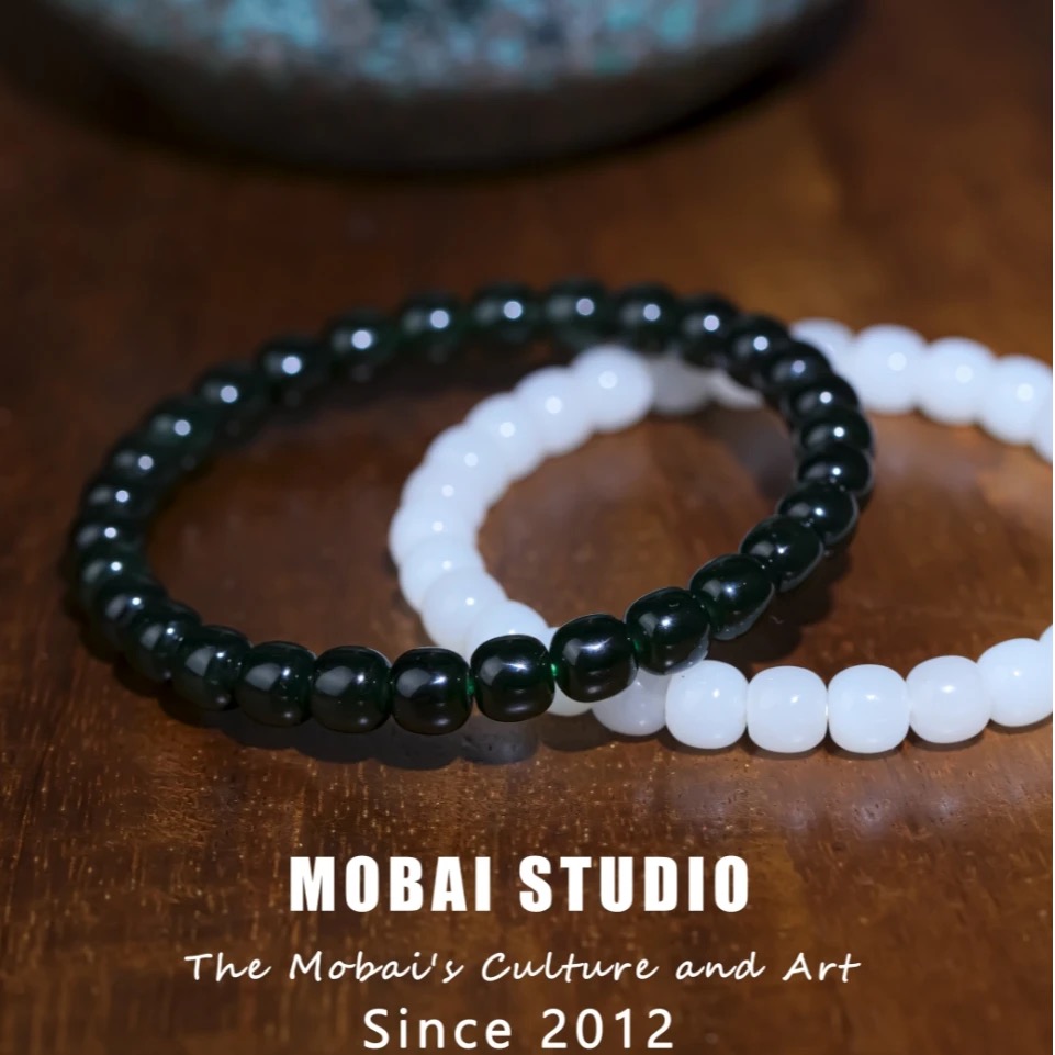 MOBAI Design 【墨玉/白玉】和田玉老型单圈手串6.5+mm