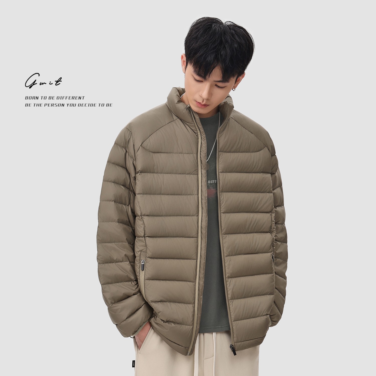 GWIT 90绒户外轻量防风锁温冬季保暖排骨服夹克外套轻薄羽绒服男