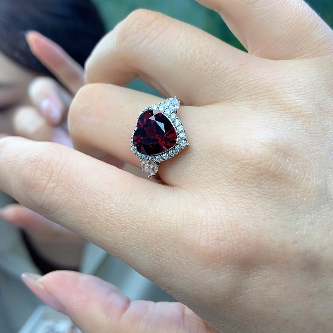 石榴石戒指银S925镶嵌