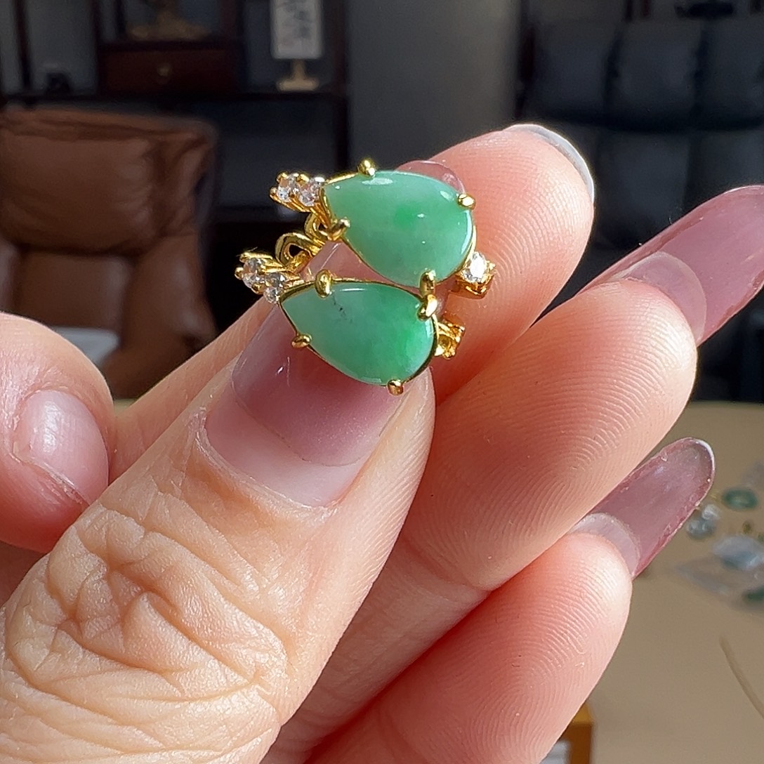 翡翠银S925镶嵌耳饰耳环96