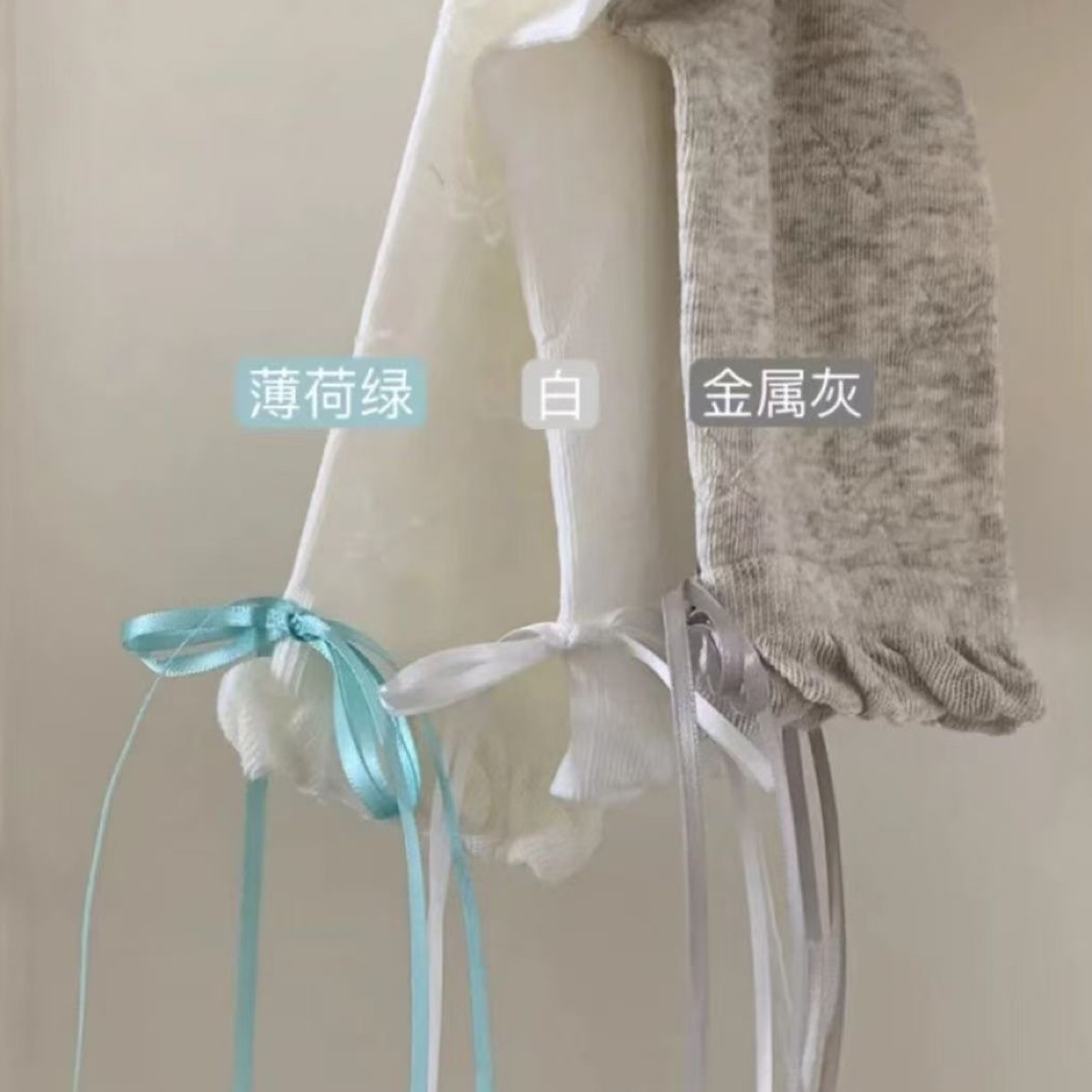 夏季冬季仙仙系列蝴蝶结镂空飘带后跟设计花边泡泡中筒袜少女款