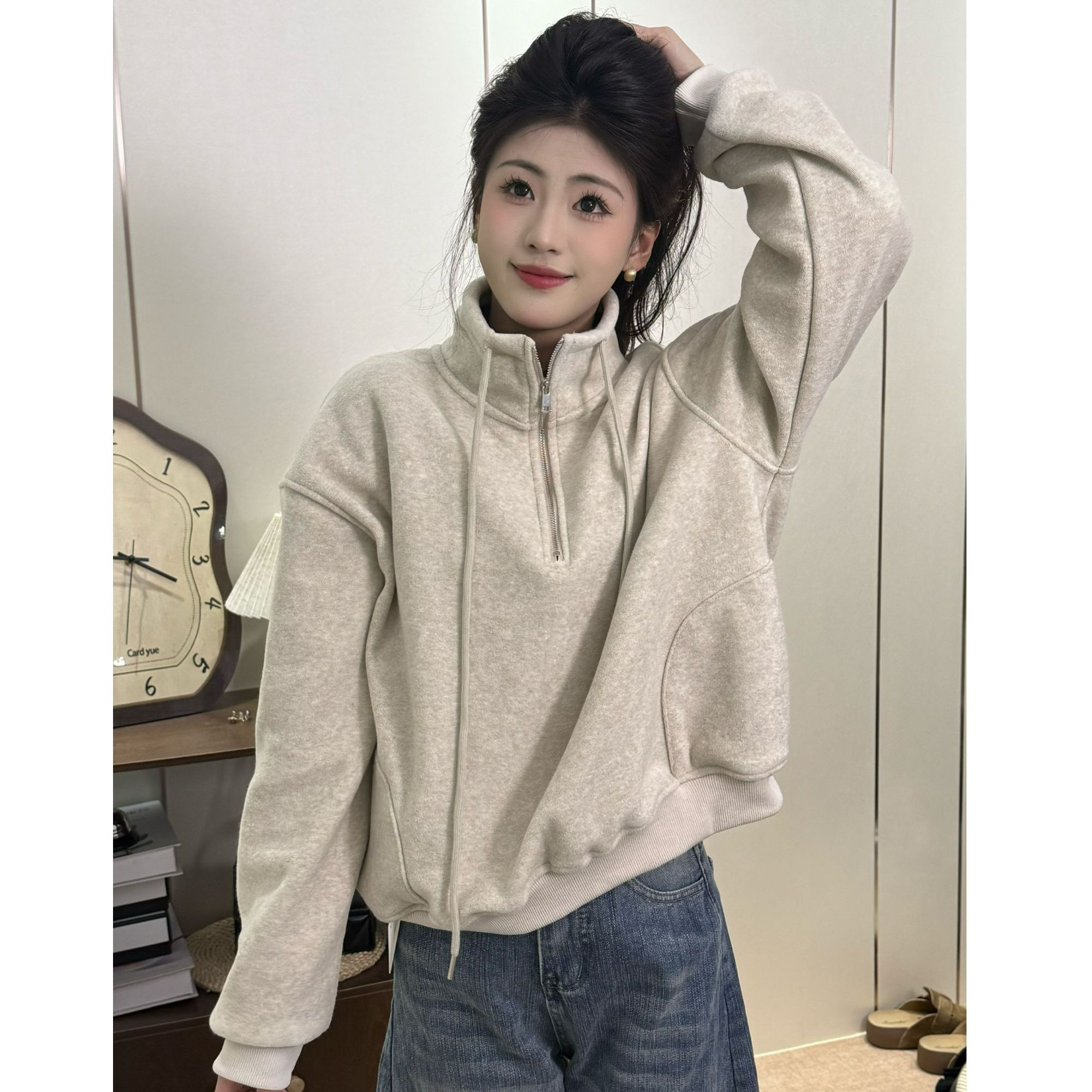 【鲨伤力】EN～软乎乎半拉链立领卫衣女秋冬