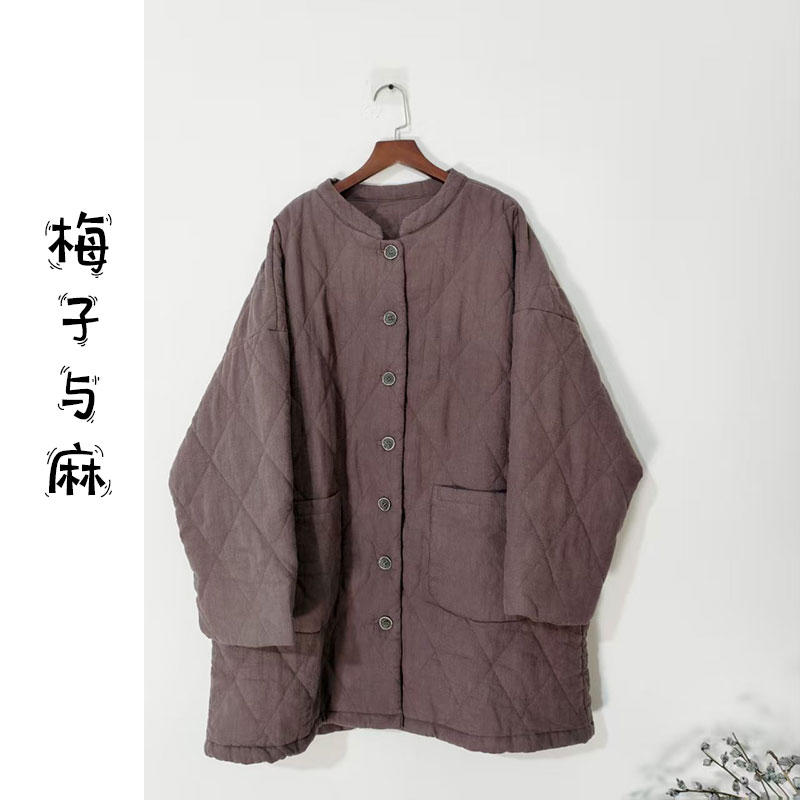 【大梅子推荐】设计款亚麻单排扣棉服JG5209A（衣长80 胸围130）
