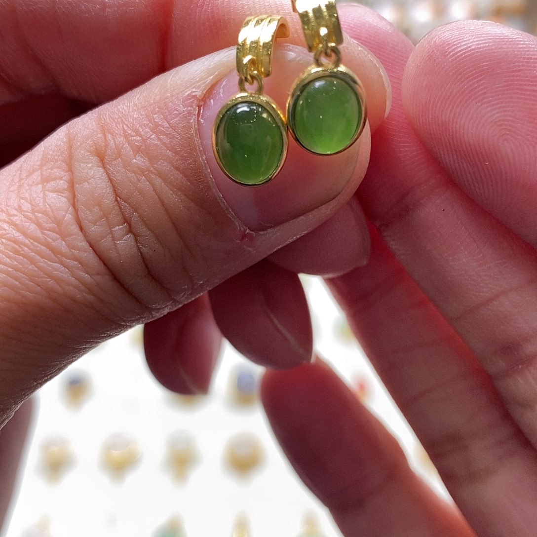 和田玉耳饰银S925镶嵌