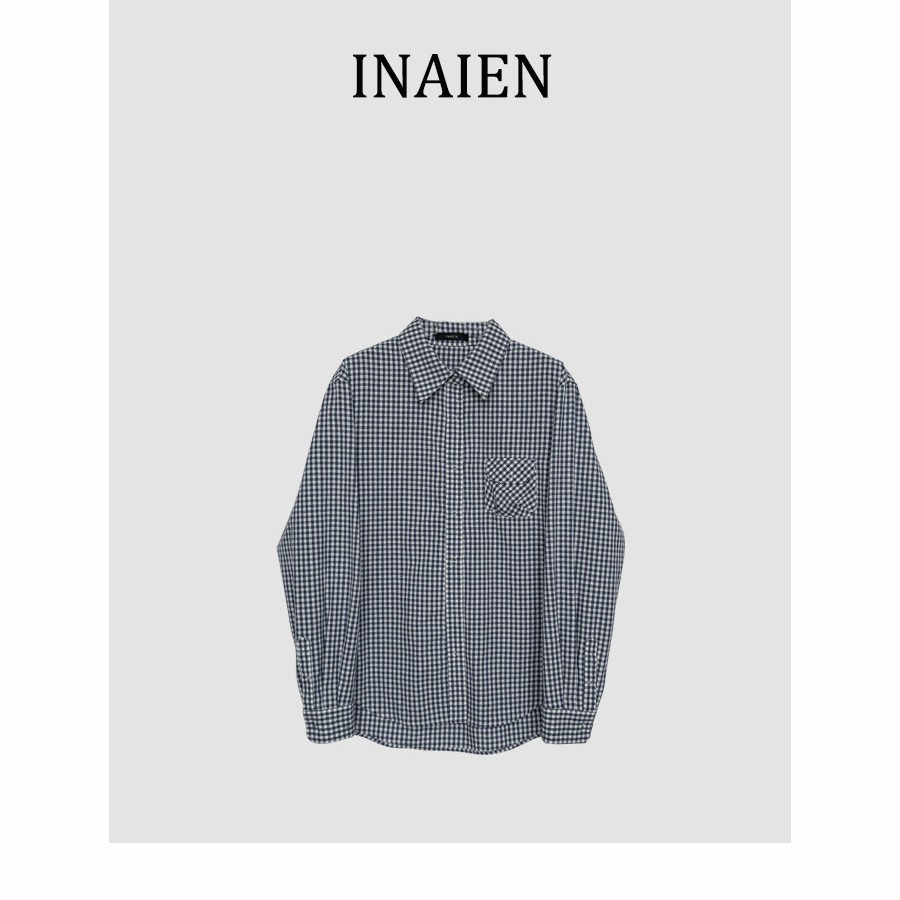 【INAIEN】线上款 “摩登格调”空心扣经典格子松弛衬衣Y5820