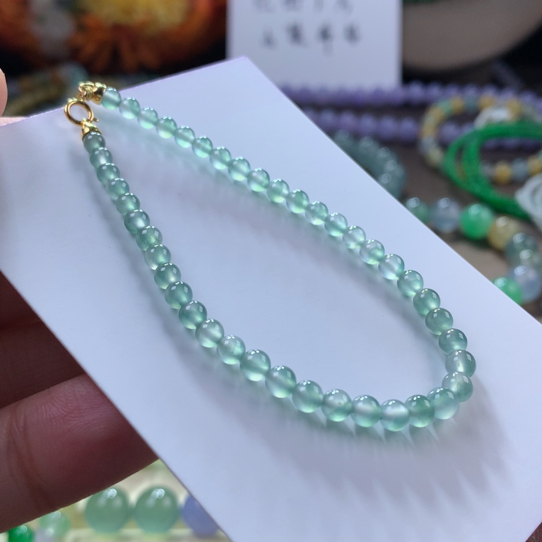 翡翠手链未镶嵌高冰蓝刚飘花小米手链