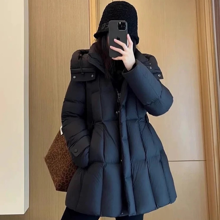 小个子连帽鸭绒2025新款女装冬季修身收腰羽绒服
