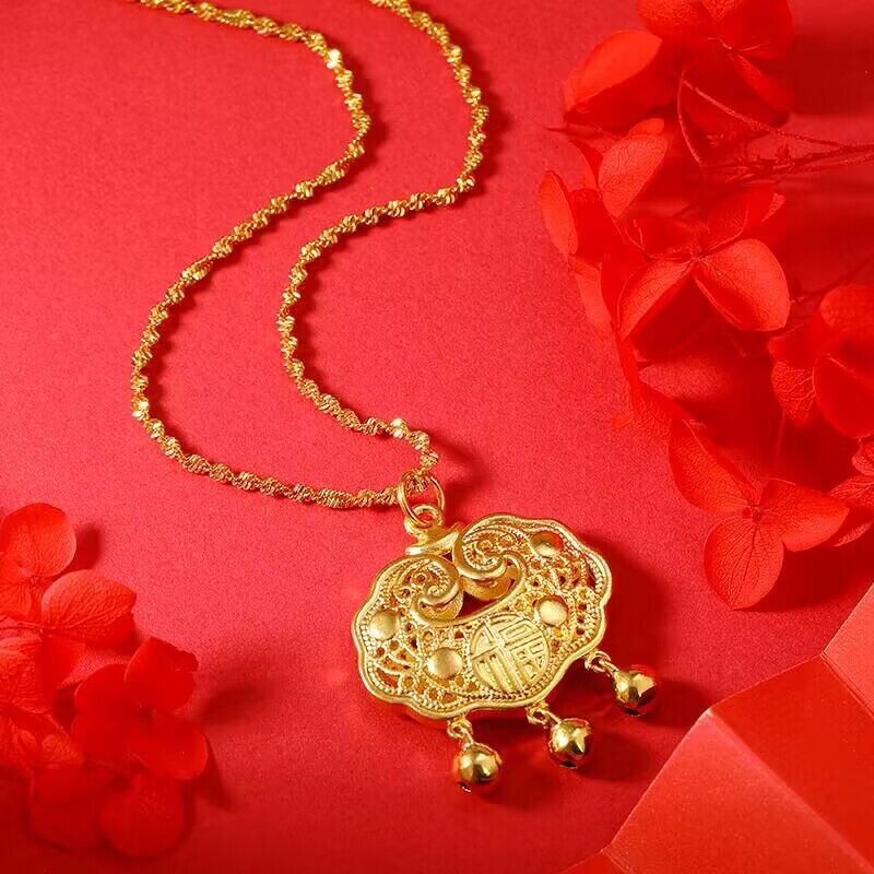 饰品999古法手饰黄色平安锁