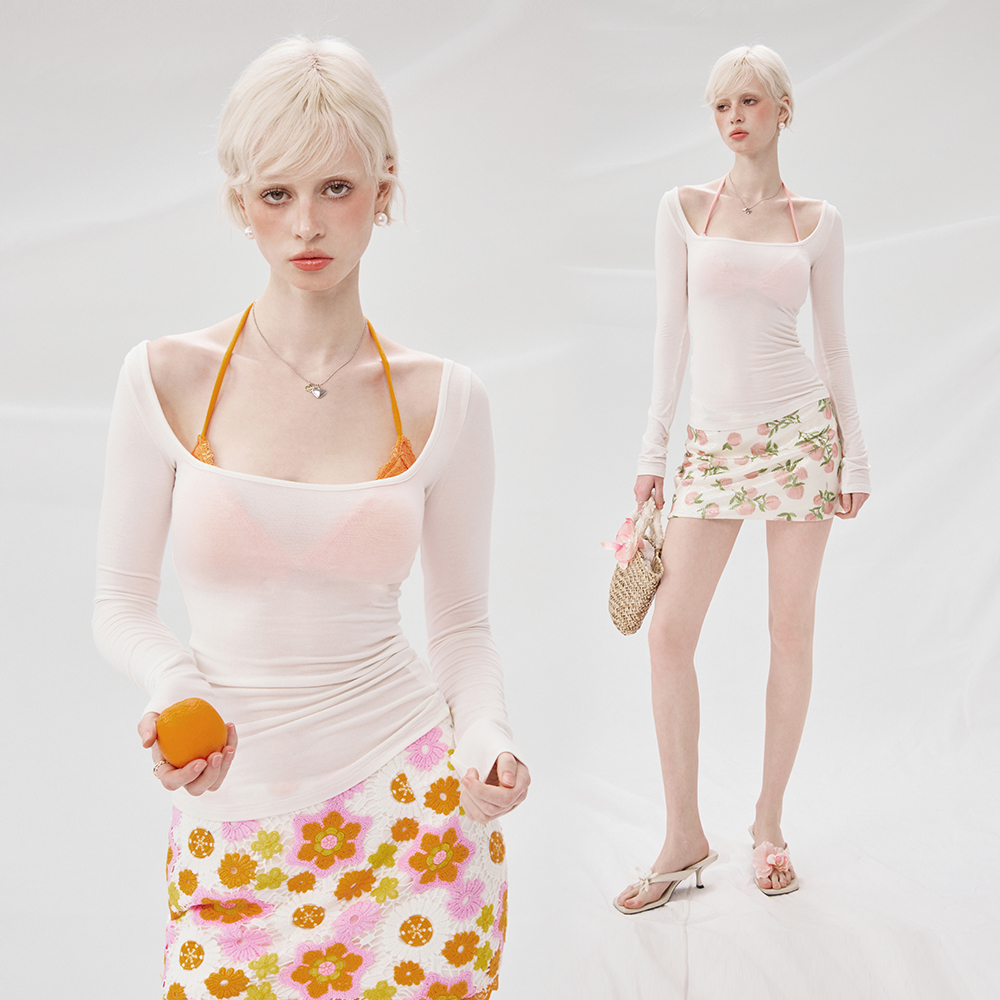 Mess Studio【ChiChi支线】辣妹防晒罩衫美背两件套T恤上衣微透外穿