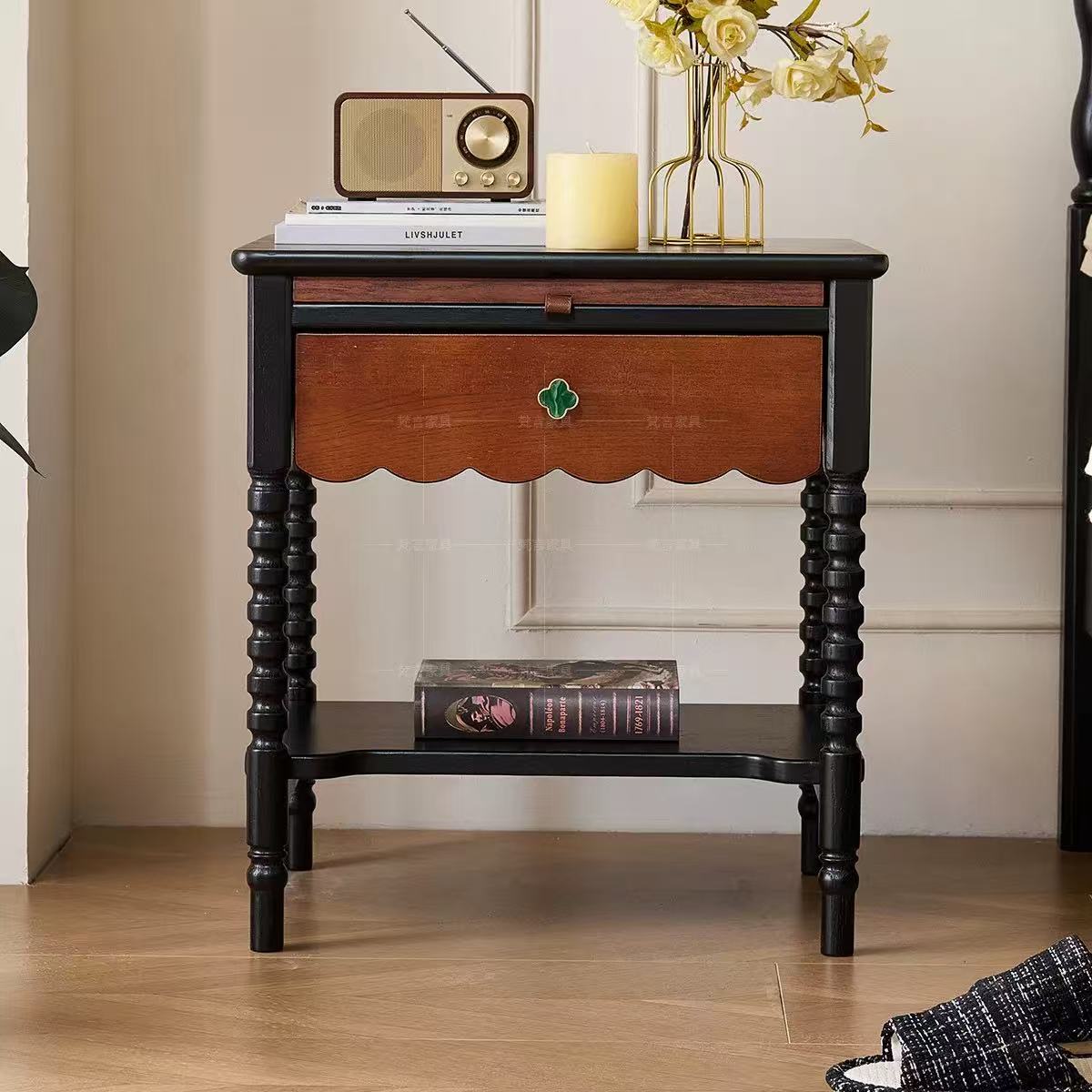 新款法式复古风实木伯爵床头边柜卧室储物收纳置物柜子落地抽屉柜