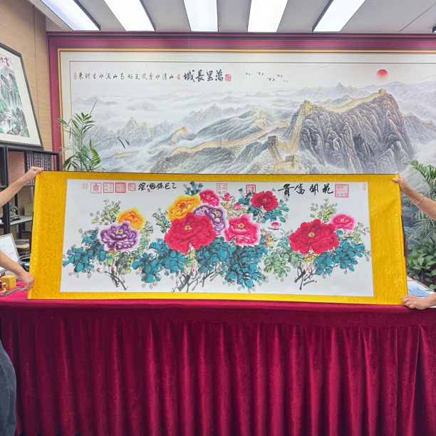 汪保国亲笔手绘精品国画《花开富贵》200X70cm