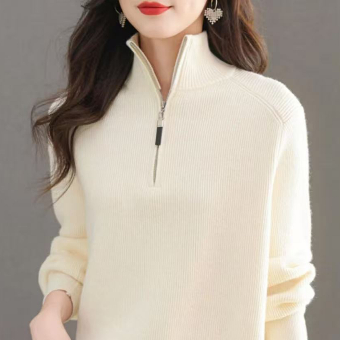 WTt-9155秋季新款女打底衫纯色半高领毛针织衫半拉链时尚网红