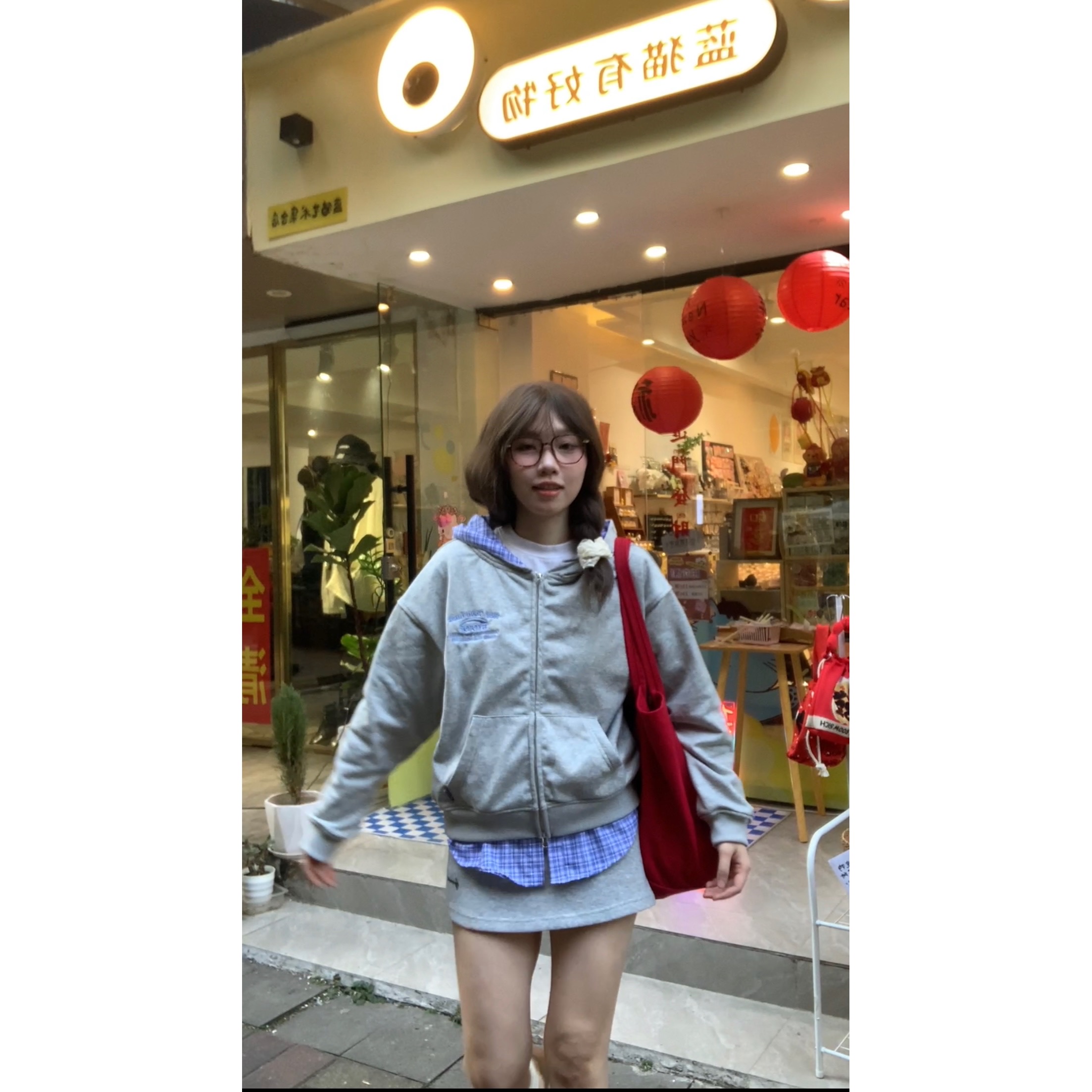 byo!oi OIOI春季【欧若风】格子拼接卫衣宽松百搭开衫连帽外套女