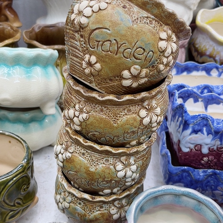 多肉绿植陶瓷花盆9.9包邮，有孔