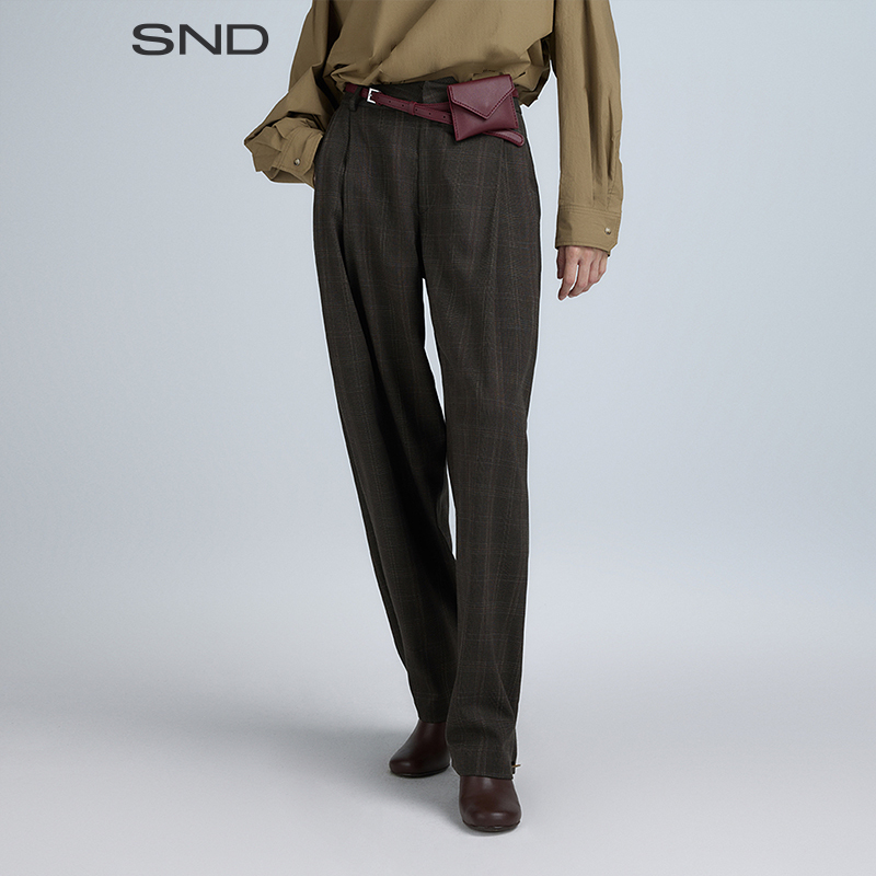 【YIFU LU设计师品牌】SND AW25 扣饰腰褶格纹阔腿西裤