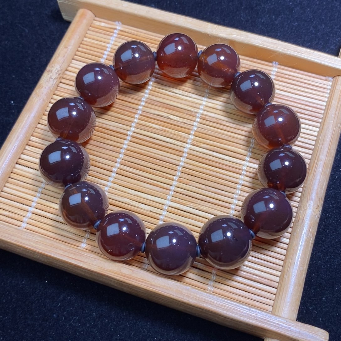 琥珀未镶嵌颈饰26.9克14.5+mm紫茶茶蜜手串