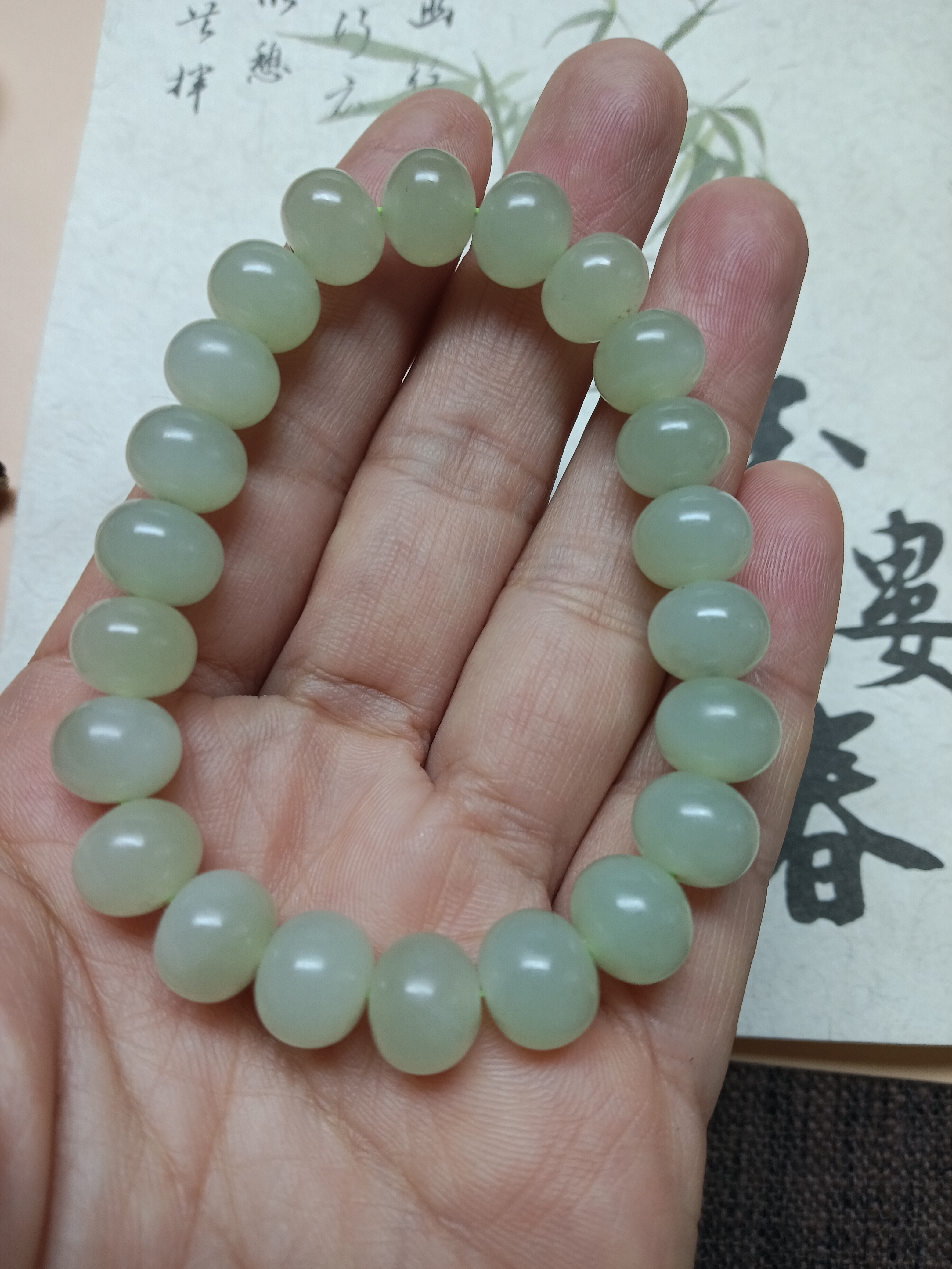 和田玉算盘珠卡10 青海料清水