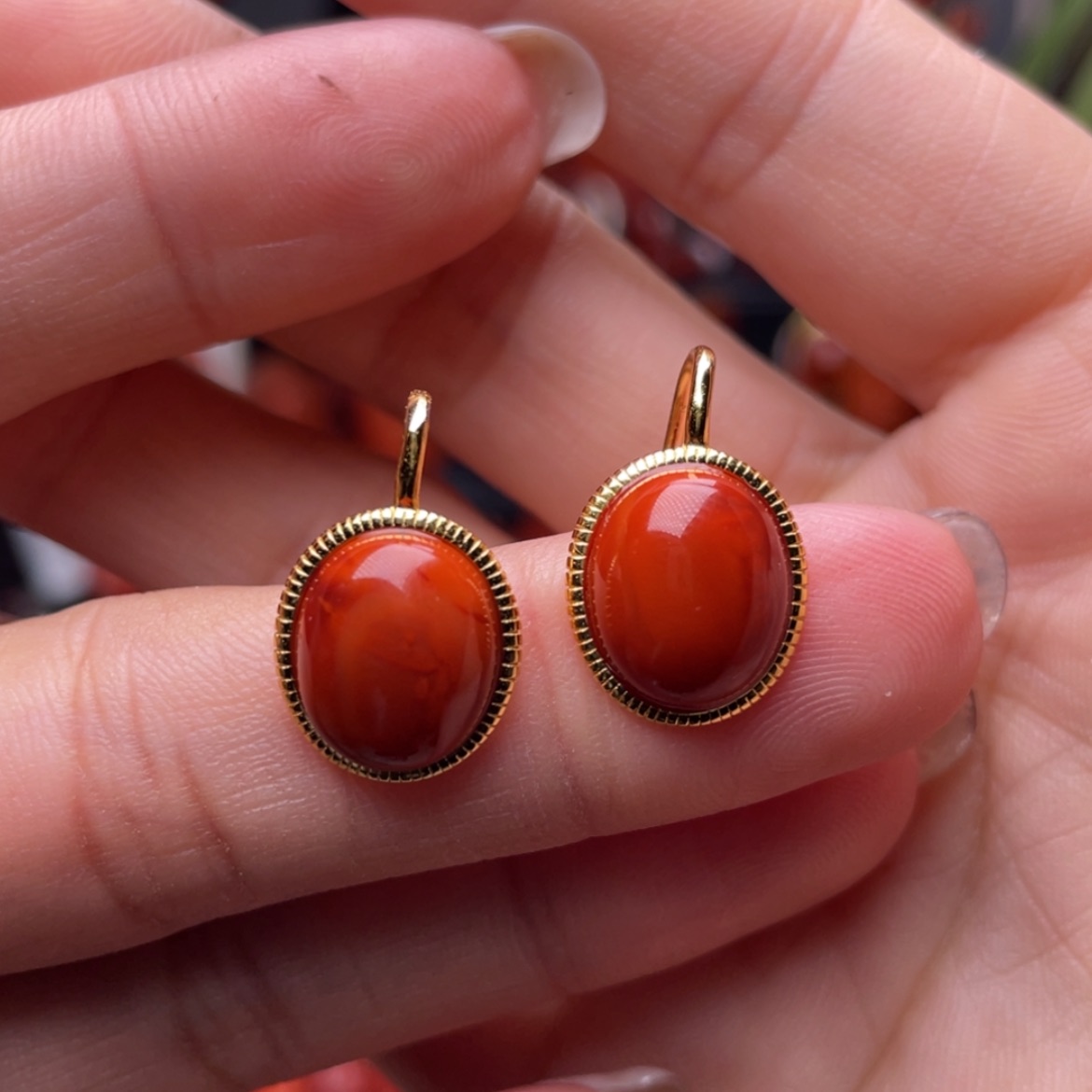 【闪购商品】南红玛瑙耳扣银S925镶嵌