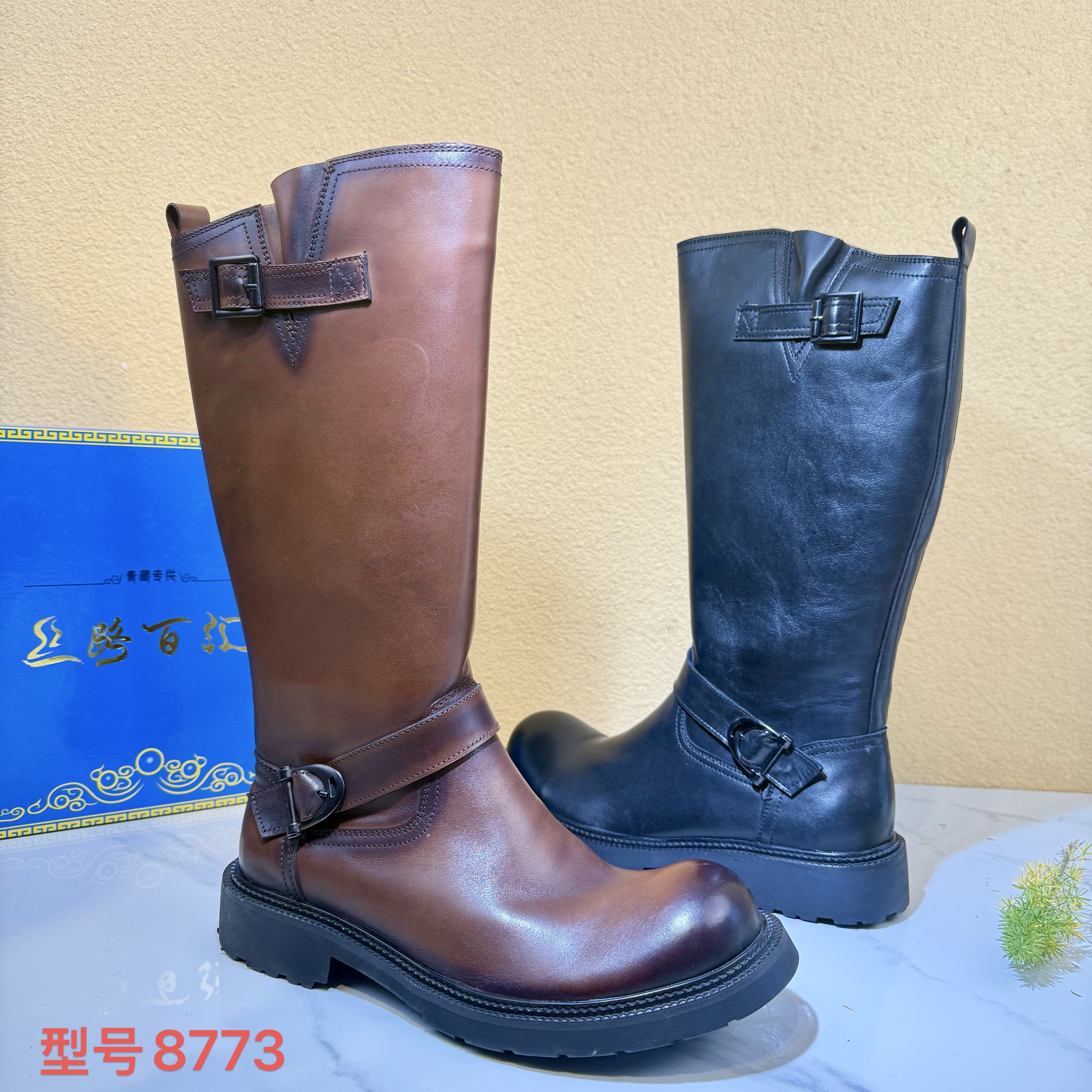 8773男士真皮皮靴防滑欧美风圆头时装靴高筒靴休闲西藏青海包邮