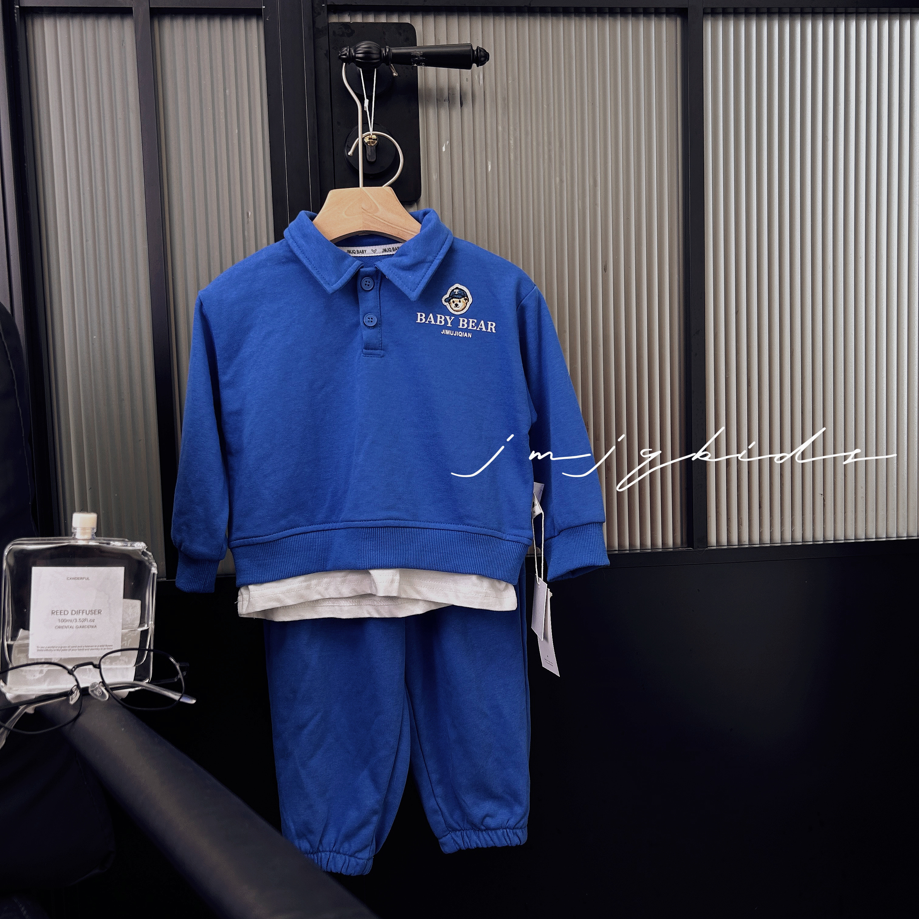 JMJQ浅秋上新款中小童韩版休闲POLO翻领运动休闲加厚套装251059-1