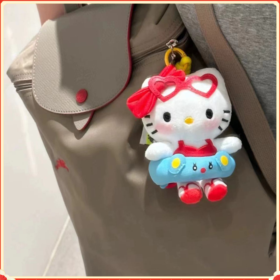 蓝色游泳圈kt猫包包挂件可爱毛绒公仔饰品卡通玩偶书包挂饰Y