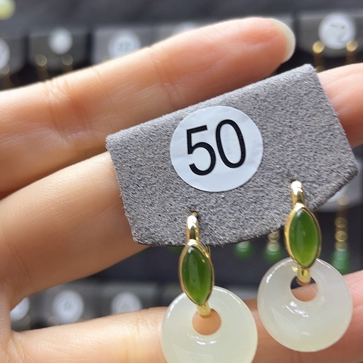 和田玉银S925镀金镶嵌耳饰