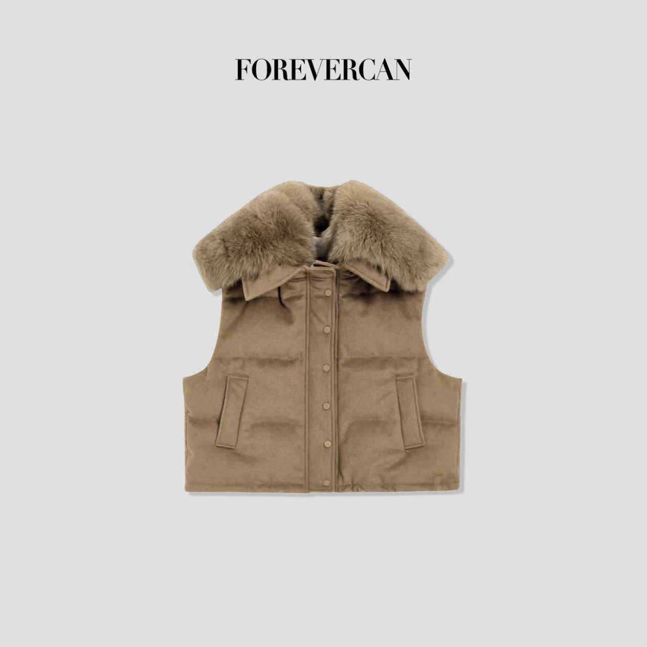 FOREVERCAN“雨后伦敦”可拆卸狐狸毛领白鹅绒百搭羽绒马甲SC22632