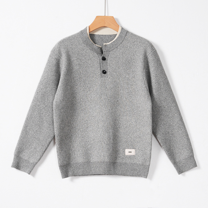 拼接设计感圆领长袖毛衣男士上衣厚款保暖2506