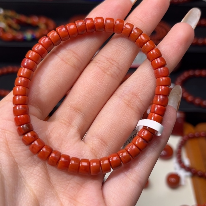 南红玛瑙未镶嵌手链精工直切药片6mm柿子红福利