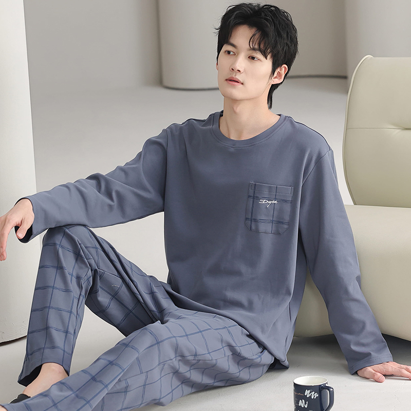 睡衣男纯棉春秋季长袖卡通青少年宽松全棉薄款大童男士家居服套装