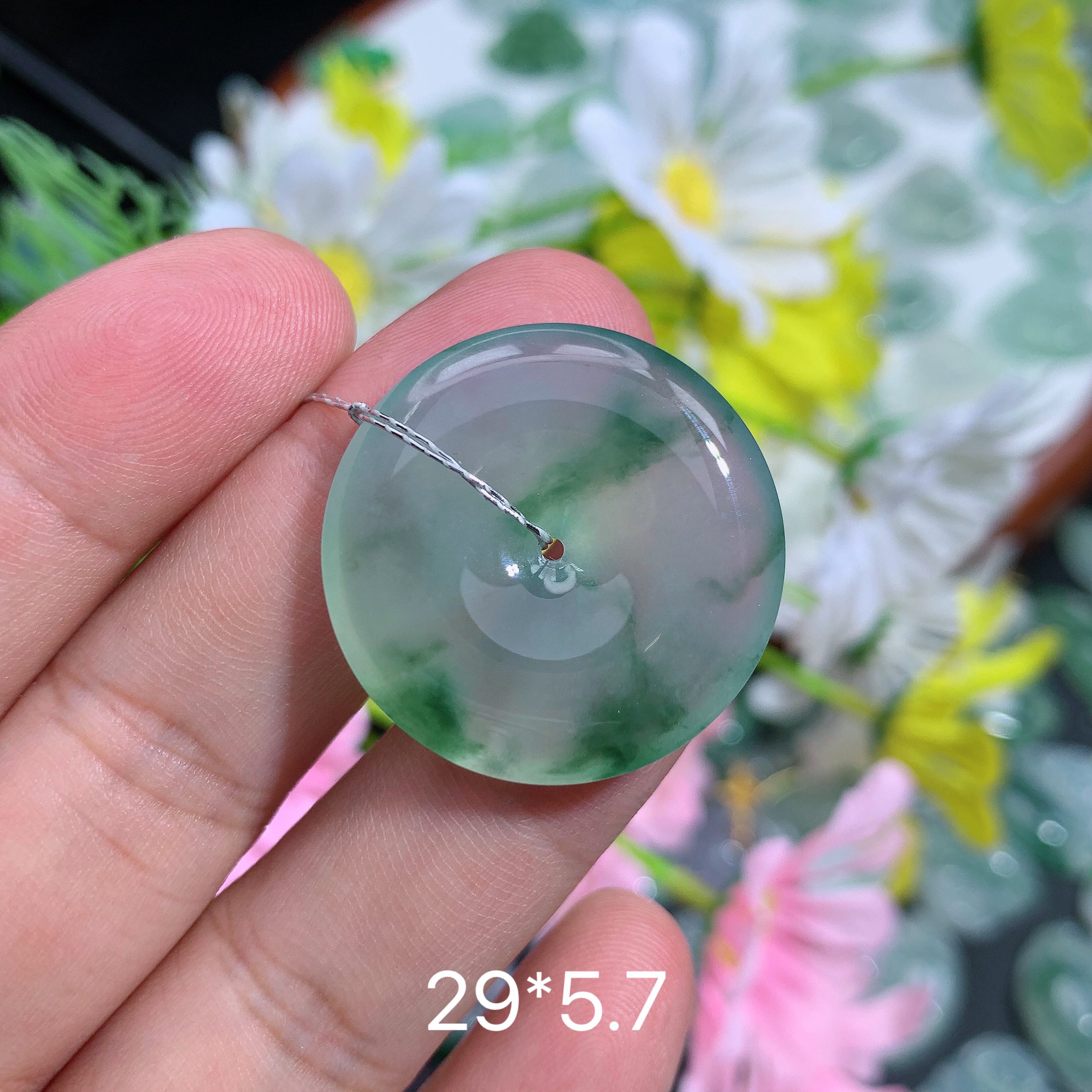 缅甸天然翡翠A货冰种飘花平安扣吊坠秋百搭气质精美礼物玉石雕刻