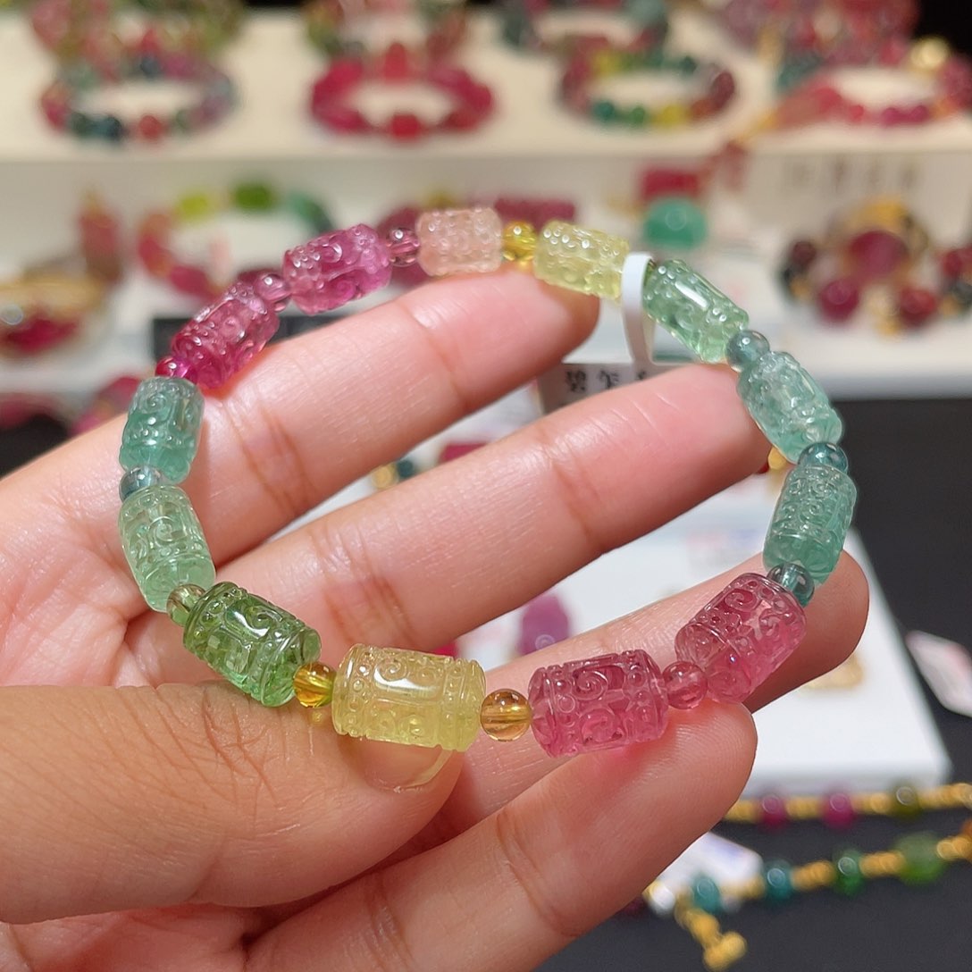 碧玺手链未镶嵌 回纹桶珠