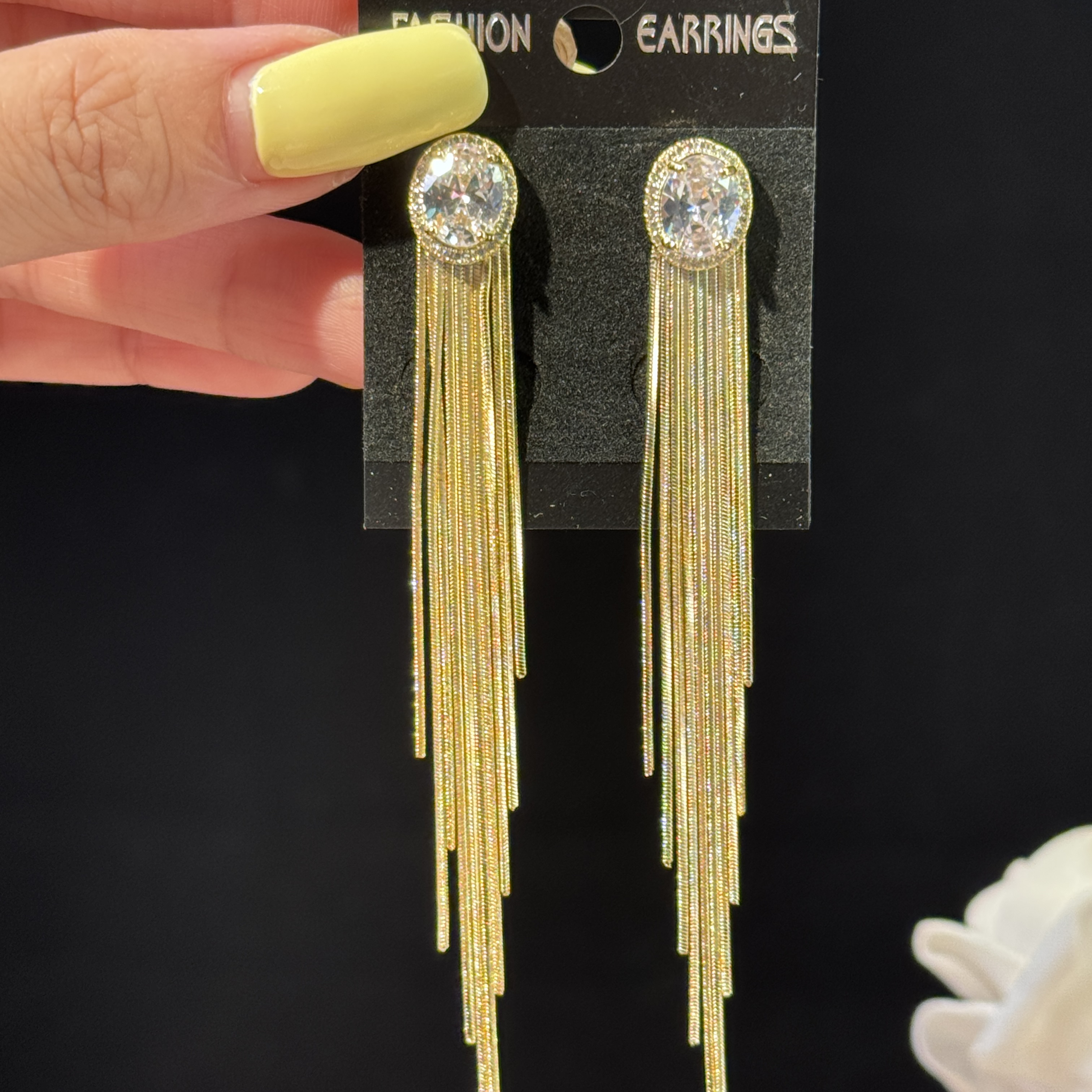 铜合金锆石耳饰 悦秀】小众时尚关键词锆石长款流苏耳环优雅耳钉女