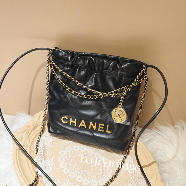 大吉中古/Chanel香奈儿黑金22bagmini斜挎包
