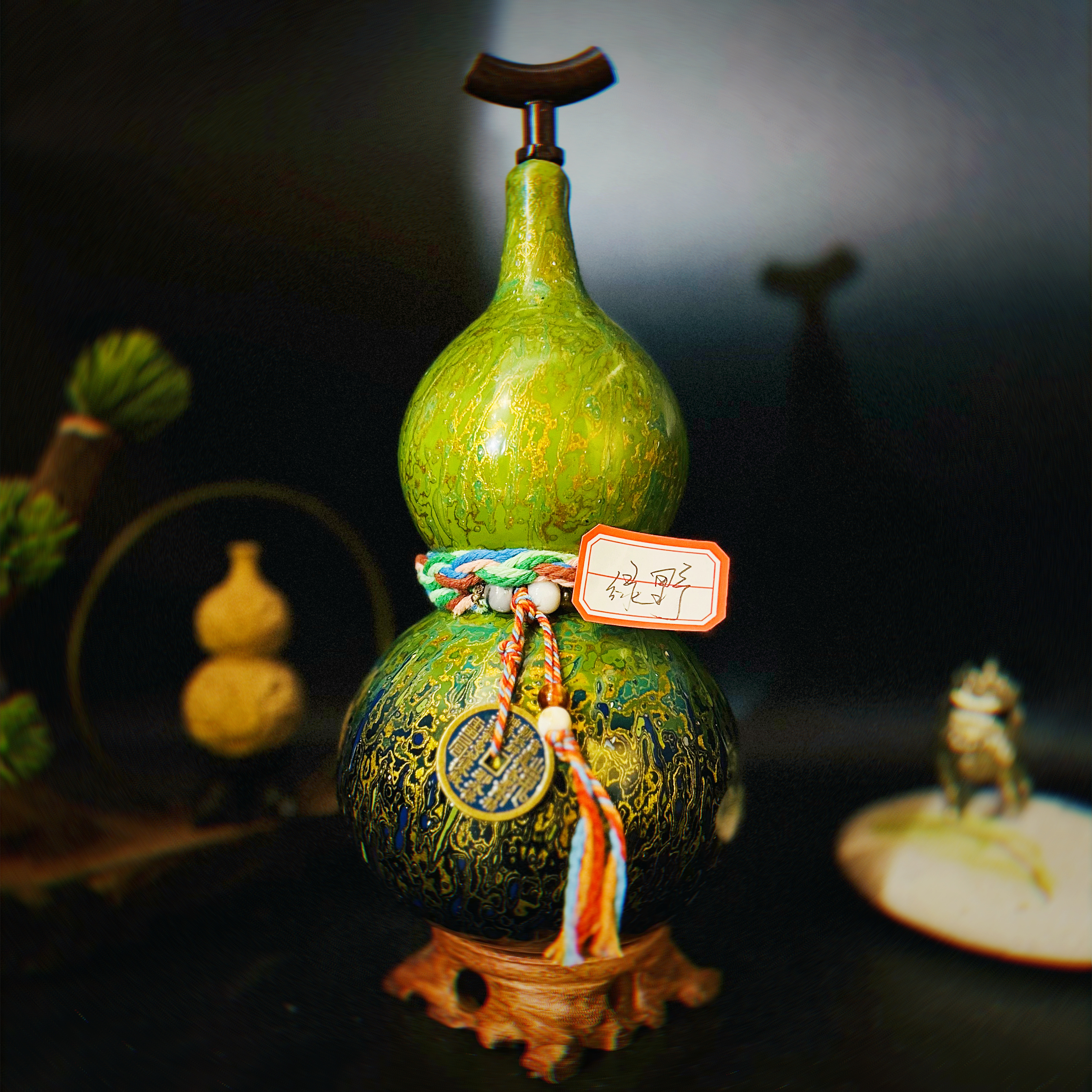 【漆艺—绿野】优质大漆酒葫芦仿古珍藏文玩福禄摆件纯天然手工