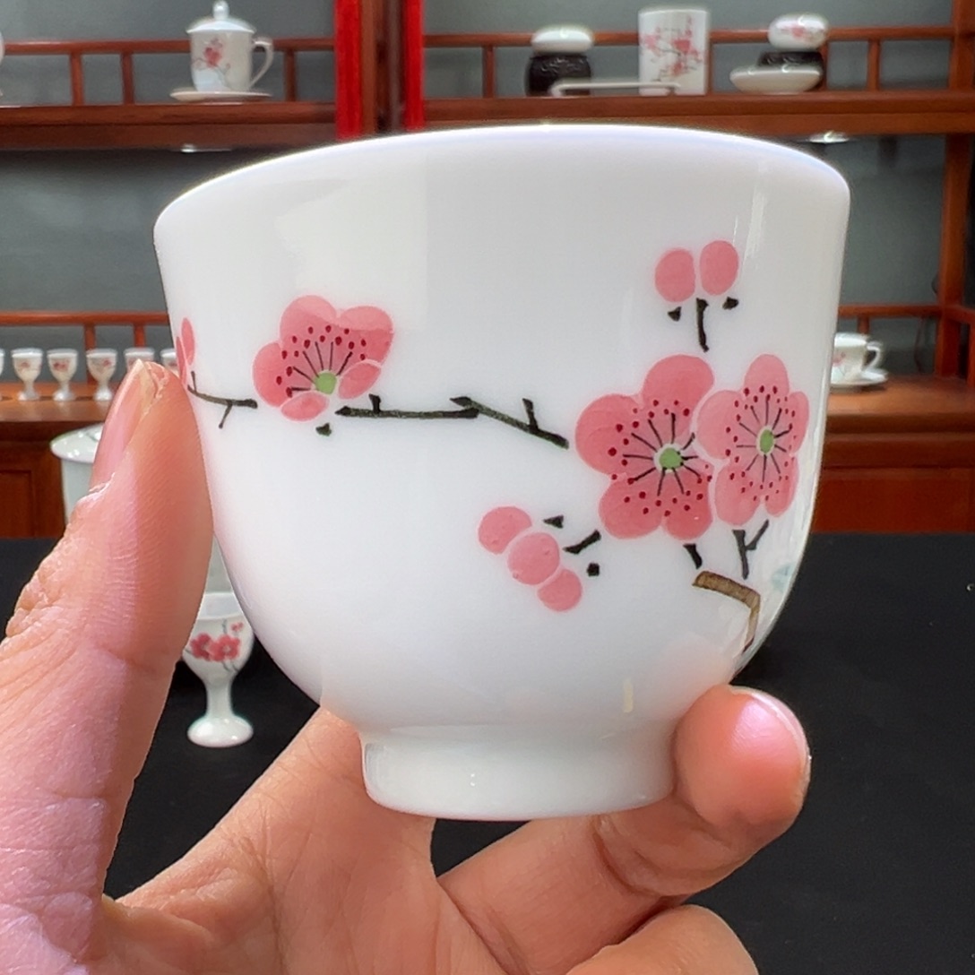 翠竹红梅单直口杯 杨所长底款