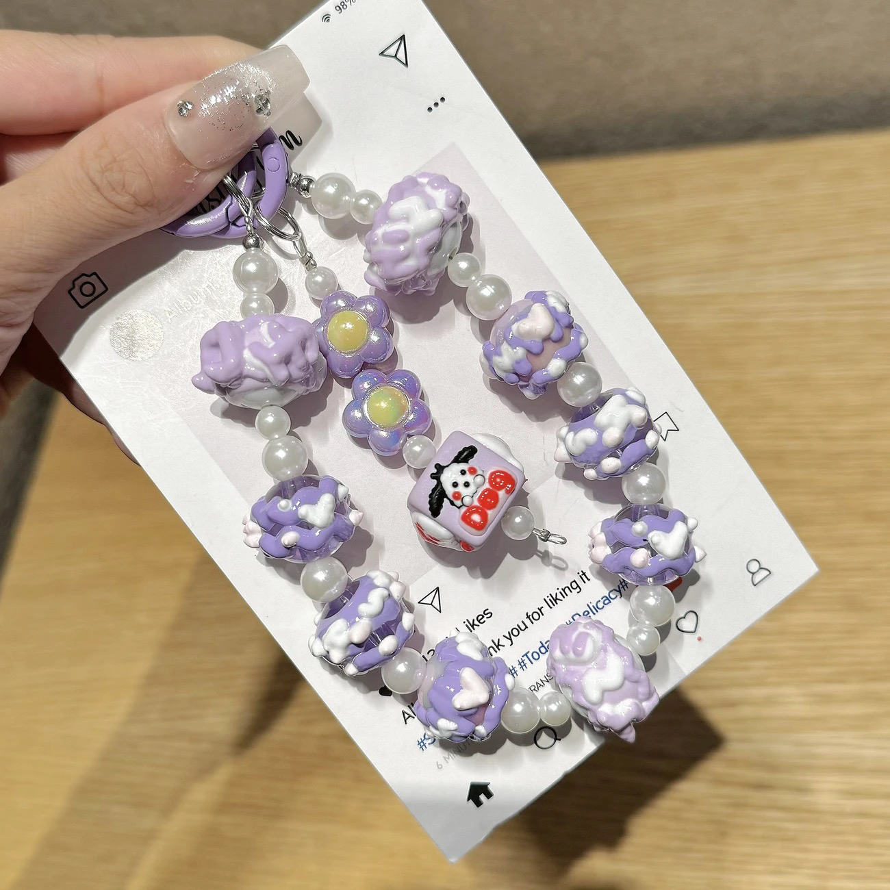 卡通串珠手绘手机奶油挂绳萌粒包包手机链diy挂件高颜值可爱