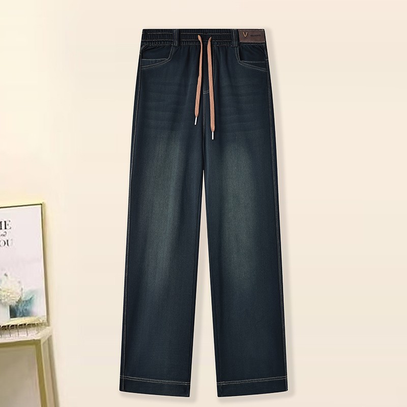 秋冬新款复古蓝直筒牛仔裤女加绒高腰深裆显瘦百搭梨形身材阔腿裤