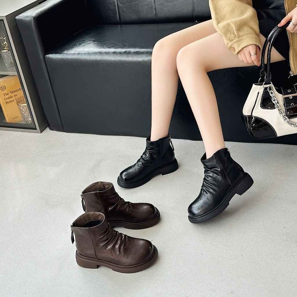 英伦风短靴舒适百搭休闲2025秋冬加绒保暖新款靴子女鞋复古7806