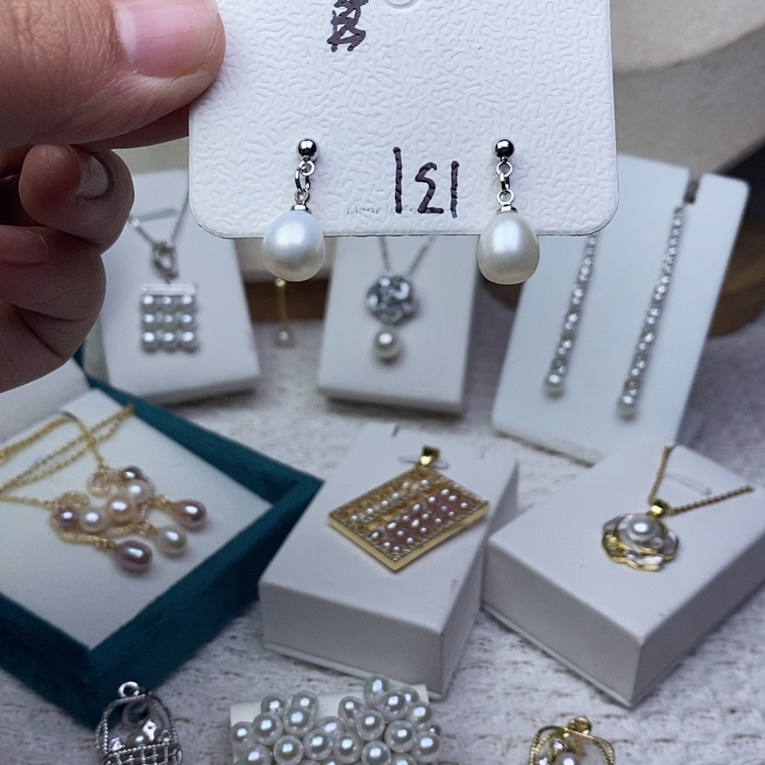 耳饰银S925镶嵌淡水珍珠