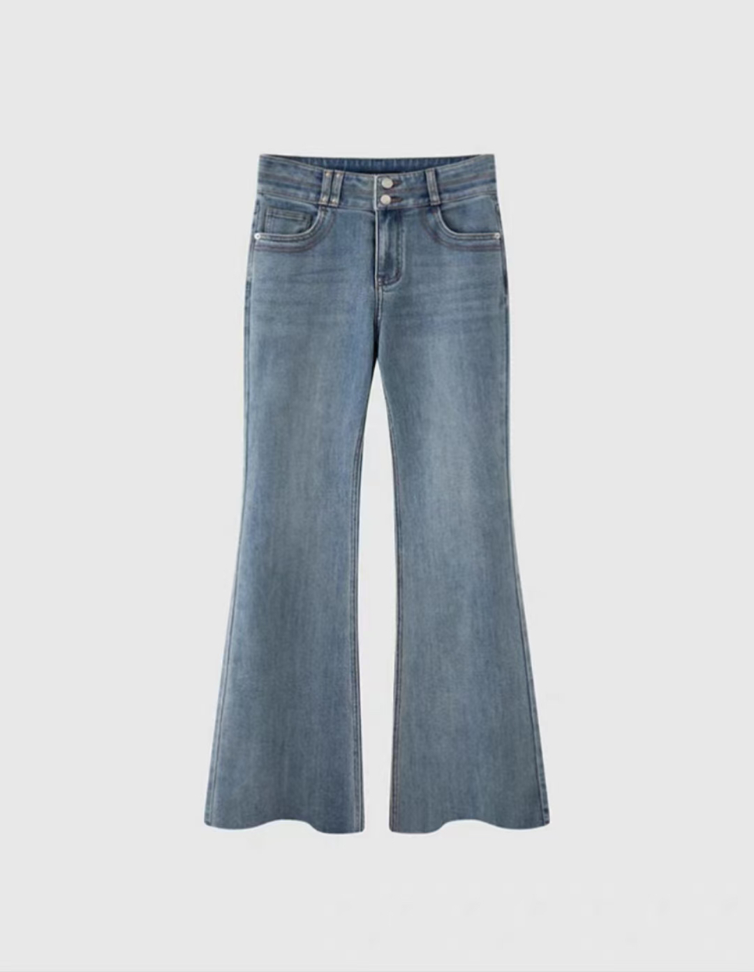 25新款薄款微弹力高腰牛仔裤时尚女装直筒修身休闲裤开衩微喇水洗