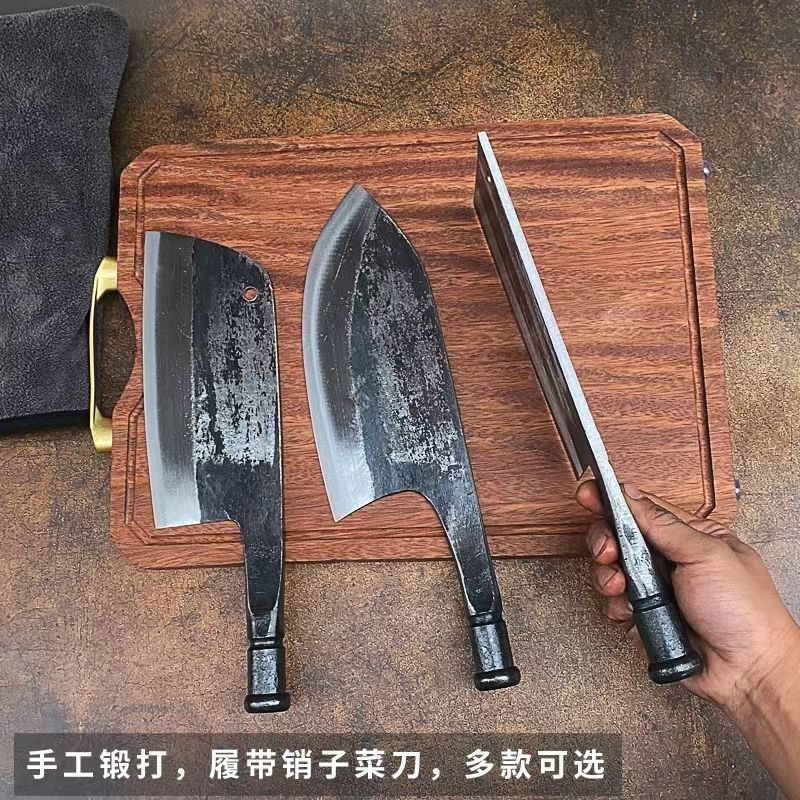 履带销子钢鱼头刀家用切丝切片切肉刀菜刀手工锻打割肉刀老式切菜