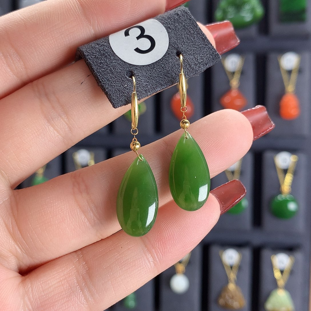 和田玉耳饰18K金镶嵌3