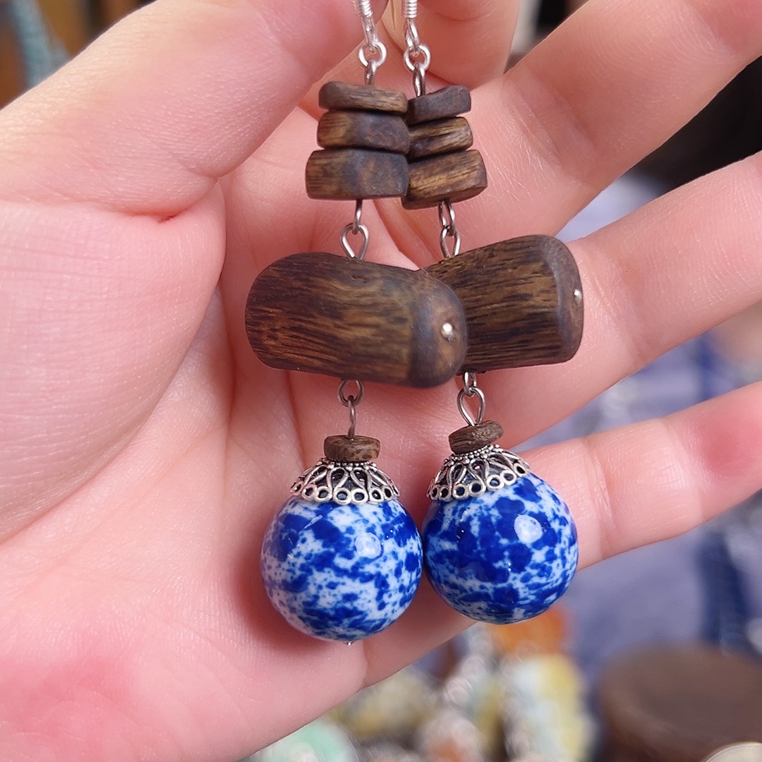 925银木质锦钰原创设计耳环