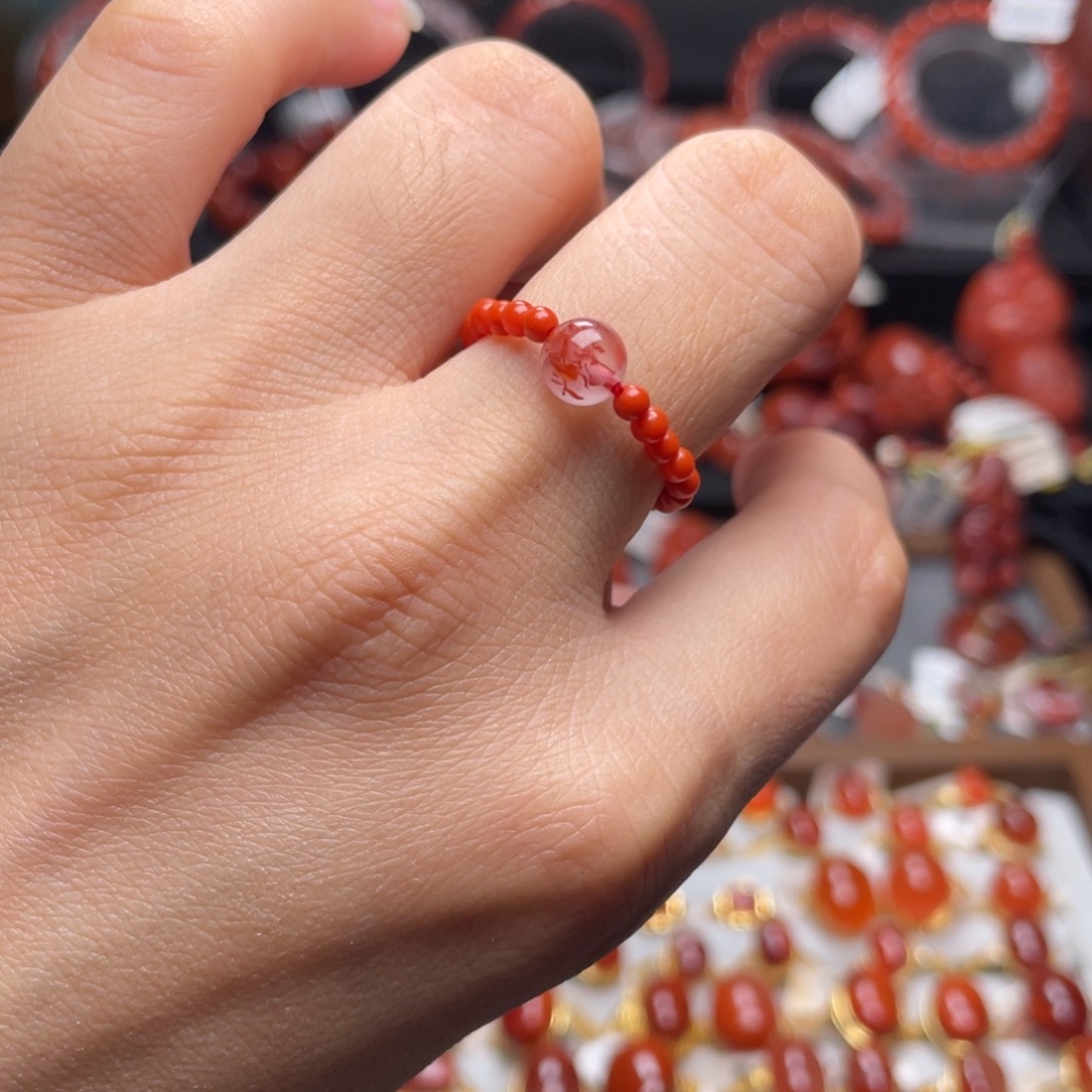 南红玛瑙未镶嵌小米珠戒指