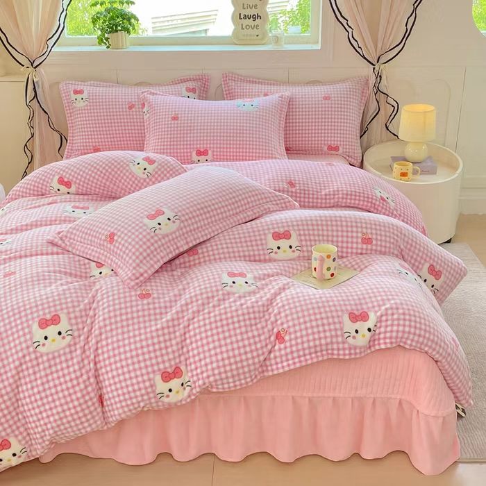 新款 9-10斤 牛奶绒保暖轻奢印花双面绒少女心小清新家用四件套